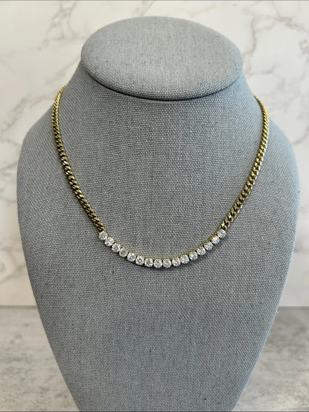 Gold Chain Necklace with Clear Cubic Zirconia Accent